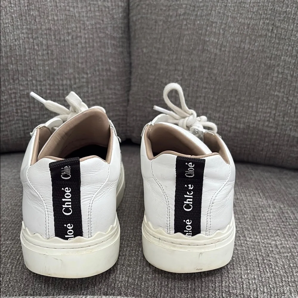 Chloe Scalloped Leather White Sneakers with Textured Upper and Thick Sole - Picture 10 of 16